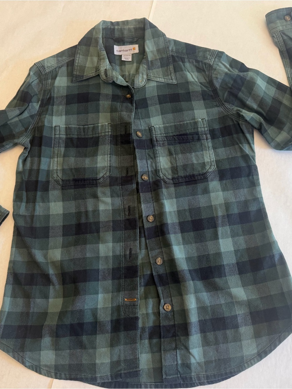 Carhartt Green and Black Plaid Button-Down Work Shirt